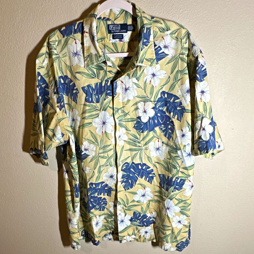 Polo Ralph Lauren Clayton Men’s Button Up Shirt Size L Yellow Floral Cotton SS